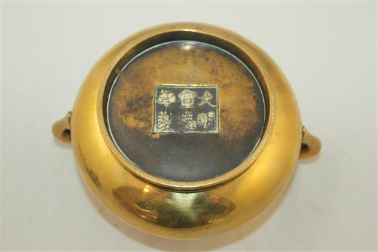 A Chinese bronze gui censer, Xuande six character mark, probably 18th / 19th century, width 15.5cm